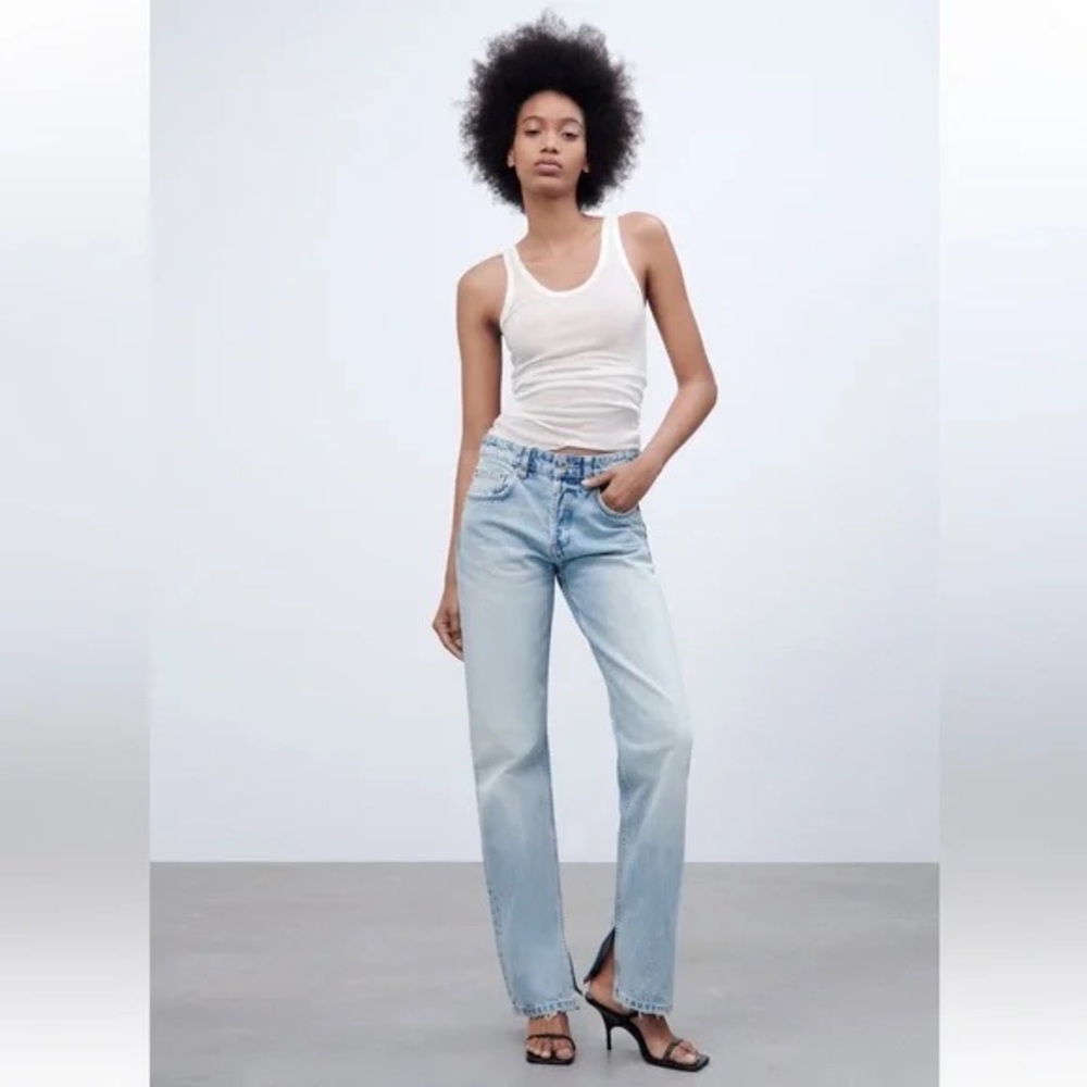 ZARA High-Rise Split Hem Straight Jeans